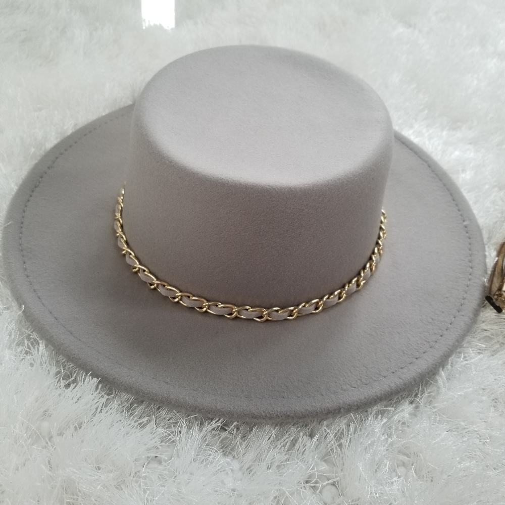 FASHION BRIM HAT W/ CHAIN ACCENT hat - Picture 5 of 7